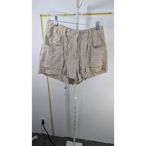 Afghan Beige Linen Blend High Waisted Cuffed Shorts Womens Size P Petite Boho